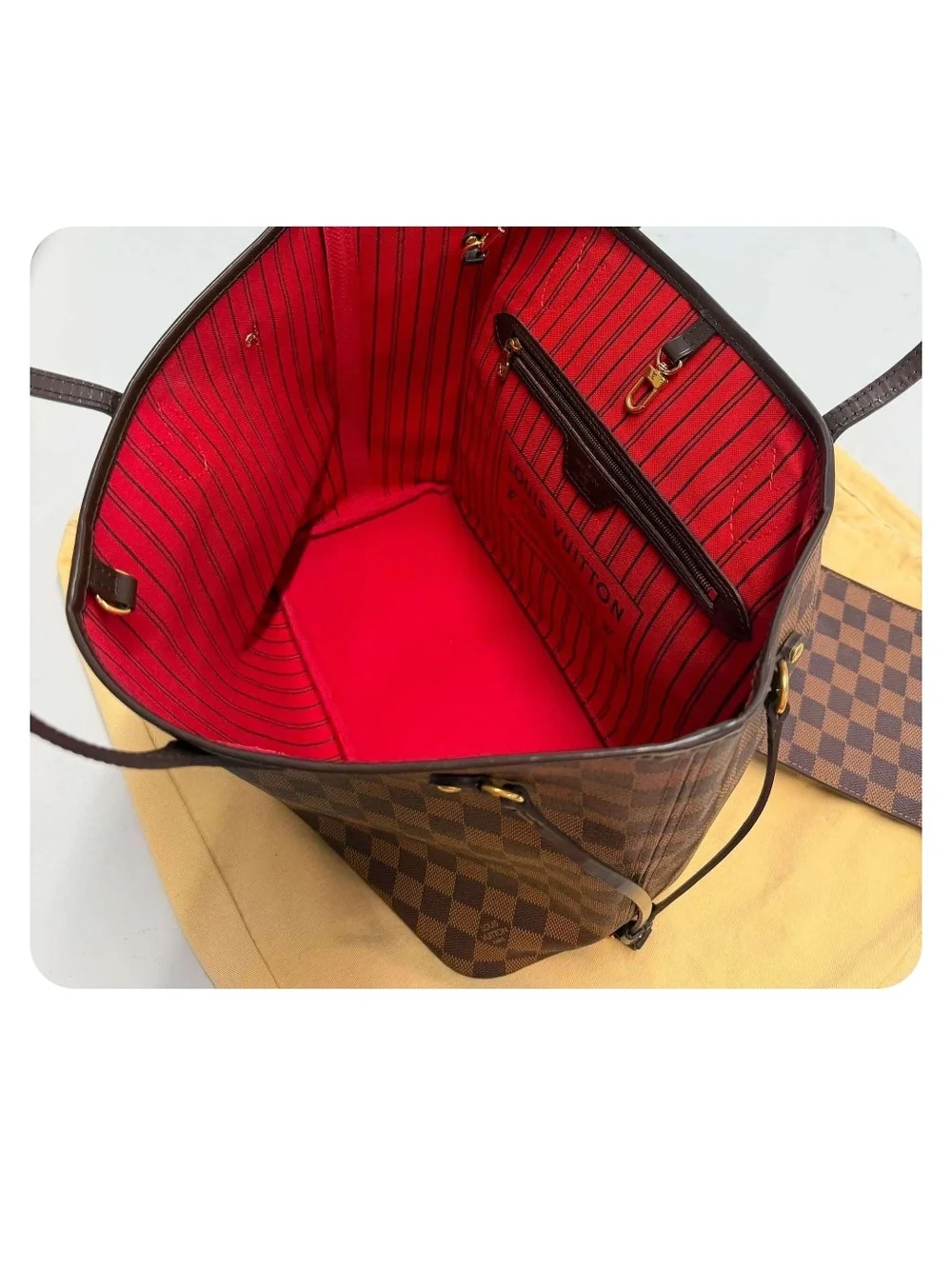 MM SIZE Louis Vuitton Damier Ebene Tote with Pouch - Brown